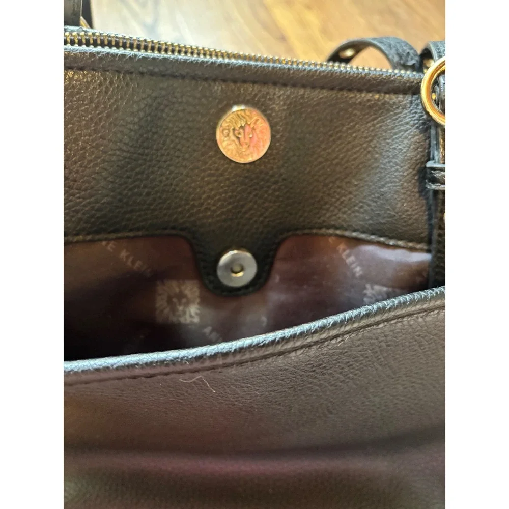 Anne Klein Black Pebbled Leather Tote Gold Hardware Work Office Shoulder Bag
